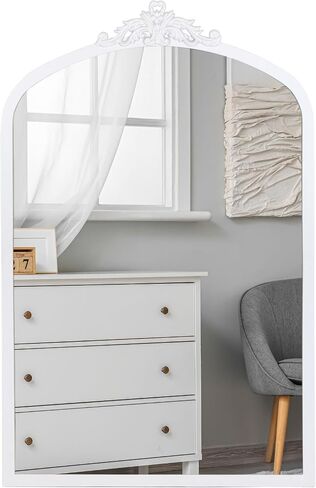 مرآة حمام ذات إطار معدني من Cozdecor مرآة حائط عتيقة بيضاء (32 بوصة × 20 بوصة، أبيض) in Saudi Arabia