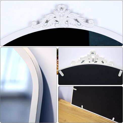 مرآة حمام ذات إطار معدني من Cozdecor مرآة حائط عتيقة بيضاء (32 بوصة × 20 بوصة، أبيض) in Saudi Arabia