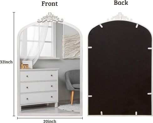 مرآة حمام ذات إطار معدني من Cozdecor مرآة حائط عتيقة بيضاء (32 بوصة × 20 بوصة، أبيض) in Saudi Arabia