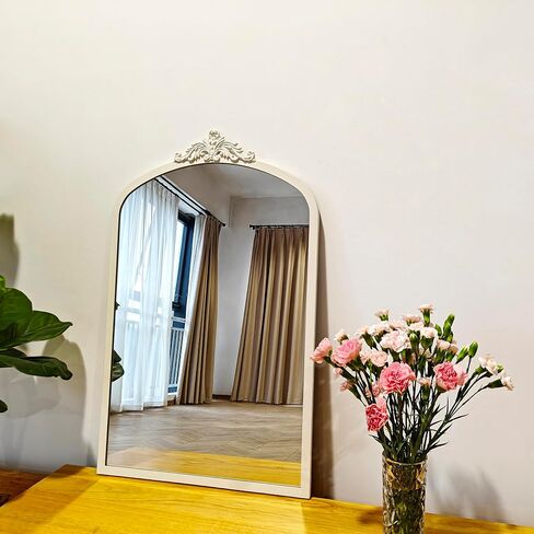 مرآة حمام ذات إطار معدني من Cozdecor مرآة حائط عتيقة بيضاء (32 بوصة × 20 بوصة، أبيض) in Saudi Arabia