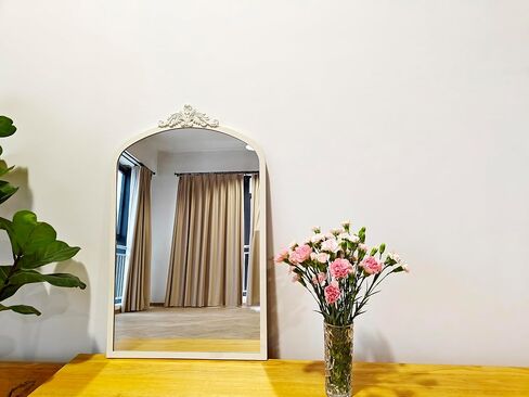 مرآة حمام ذات إطار معدني من Cozdecor مرآة حائط عتيقة بيضاء (32 بوصة × 20 بوصة، أبيض) in Saudi Arabia