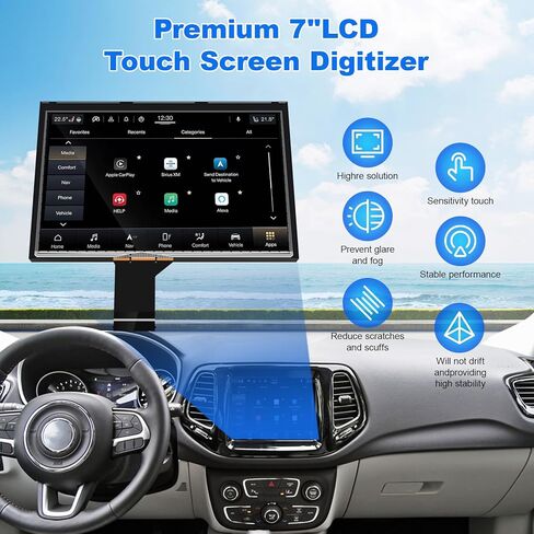 شاشة LBW احترافية جديدة مقاس 7 بوصات Jeep Uconnect LCD مع شاشة تعمل باللمس، شاشة LCD رقمية ملاحة راديو، مناسبة لسيارة Jeep Compass 2017-2020، استبدال # TDO-WXGA0700K00033-V2 / TDO-WXGA0700K00057-V1 in Kuwait
