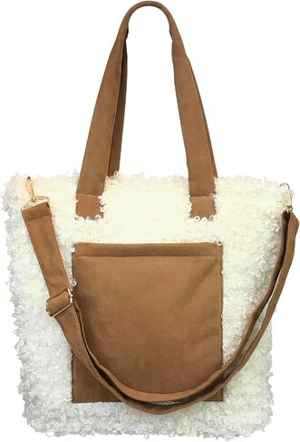 Sprigs Women's Cute Tote Bags - Casual Faux Fur Bag with Outside Pocket & Inside Laptop Sleeve - Laptop Tote Bag For Women in Saudi Arabia