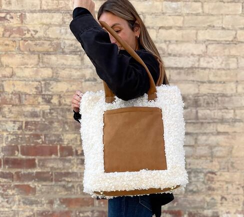 Sprigs Women's Cute Tote Bags - Casual Faux Fur Bag with Outside Pocket & Inside Laptop Sleeve - Laptop Tote Bag For Women in Saudi Arabia