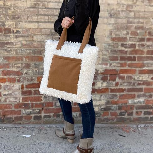 Sprigs Women's Cute Tote Bags - Casual Faux Fur Bag with Outside Pocket & Inside Laptop Sleeve - Laptop Tote Bag For Women in Saudi Arabia
