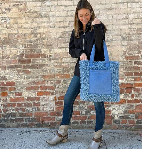 Sprigs Women's Cute Tote Bags - Casual Faux Fur Bag with Outside Pocket & Inside Laptop Sleeve - Laptop Tote Bag For Women in Saudi Arabia