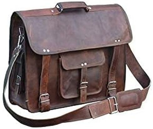 18 Inch Vintage Computer Leather Laptop Messenger Bags for Men Leather Briefcase Shoulder Bag Men & Women (Brown) in Saudi Arabia