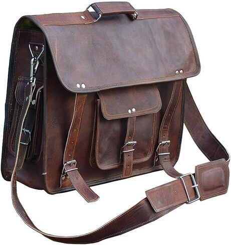 18 Inch Vintage Computer Leather Laptop Messenger Bags for Men Leather Briefcase Shoulder Bag Men & Women (Brown) in Saudi Arabia