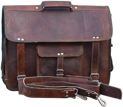 18 Inch Vintage Computer Leather Laptop Messenger Bags for Men Leather Briefcase Shoulder Bag Men & Women (Brown) in Saudi Arabia