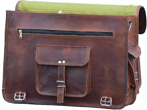 18 Inch Vintage Computer Leather Laptop Messenger Bags for Men Leather Briefcase Shoulder Bag Men & Women (Brown) in Saudi Arabia