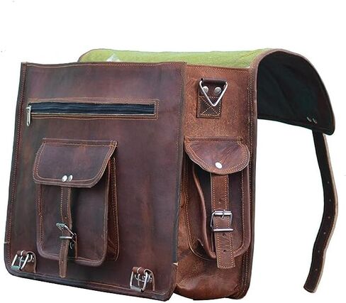 18 Inch Vintage Computer Leather Laptop Messenger Bags for Men Leather Briefcase Shoulder Bag Men & Women (Brown) in Saudi Arabia
