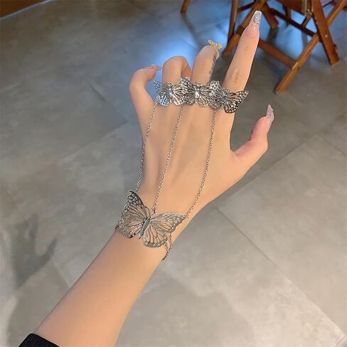 Butterfly Hand Chain Bracelet for Women Bohemian Butterfly Ring Bracelet Chain Hand Harness Bracelet Dainty Bracelet Prom Jewelry Gift in Saudi Arabia