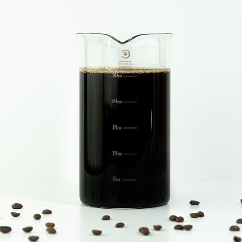 French Press Replacement Glass by Cafe Crush Club - Fire Hardened Borosilicate Beaker - 34 Ounce | 1 Liter Size with White Measures in Saudi Arabia