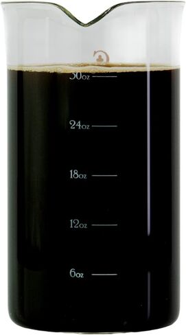 French Press Replacement Glass by Cafe Crush Club - Fire Hardened Borosilicate Beaker - 34 Ounce | 1 Liter Size with White Measures in Saudi Arabia