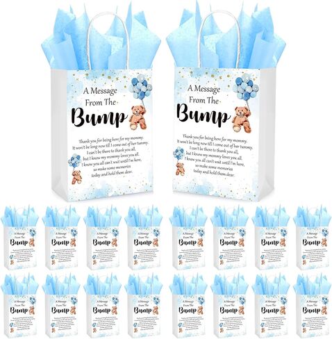 50 Sets Gift Bag for Baby Shower 50 Bear Baby Shower Goodie Bags Bear Paper Bag with Handles and Tissue Paper Baby Shower Party Favor Bags for Guests Gender Reveal Return Gift (Blue) in Saudi Arabia
