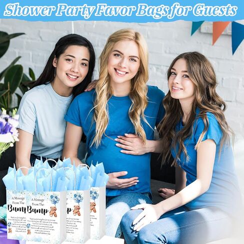 50 Sets Gift Bag for Baby Shower 50 Bear Baby Shower Goodie Bags Bear Paper Bag with Handles and Tissue Paper Baby Shower Party Favor Bags for Guests Gender Reveal Return Gift (Blue) in Saudi Arabia