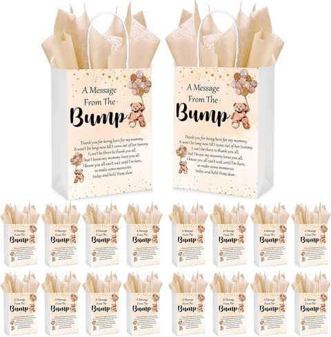 50 Sets Gift Bag for Baby Shower 50 Bear Baby Shower Goodie Bags Bear Paper Bag with Handles and Tissue Paper Baby Shower Party Favor Bags for Guests Gender Reveal Return Gift (Blue) in Saudi Arabia
