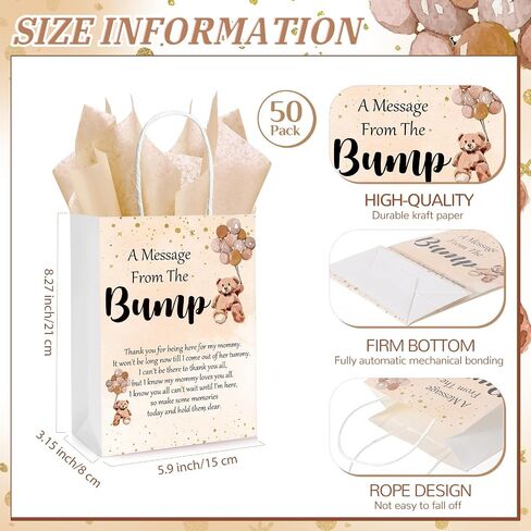 50 Sets Gift Bag for Baby Shower 50 Bear Baby Shower Goodie Bags Bear Paper Bag with Handles and Tissue Paper Baby Shower Party Favor Bags for Guests Gender Reveal Return Gift (Blue) in Saudi Arabia