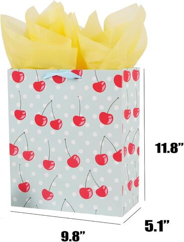 حقيبة هدايا الكرز مقاس 8 بوصات مع مناديل تغليف للنساء والفتيات في عيد ميلاد صغير in Kuwait