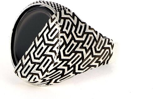 Genuine Black Onyx Stone Unique Two Side Design Mens Silver Ring 925 Sterling Silver Signet Ring for Men Sterling Silver Pinky Ring Gift for Men Gift for Dad in Kuwait