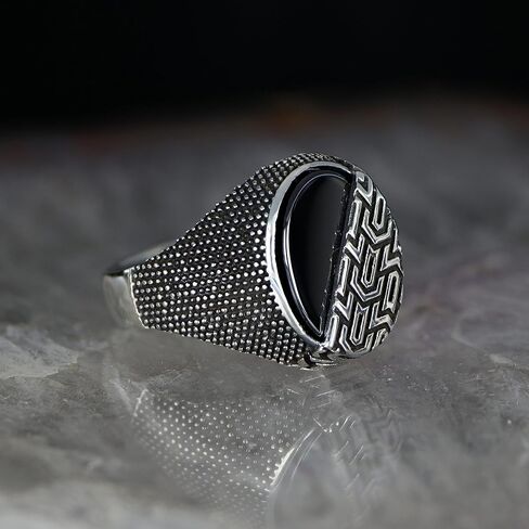 Genuine Black Onyx Stone Unique Two Side Design Mens Silver Ring 925 Sterling Silver Signet Ring for Men Sterling Silver Pinky Ring Gift for Men Gift for Dad in Kuwait