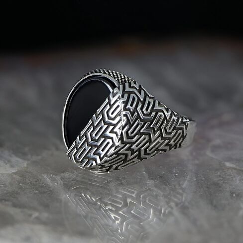 Genuine Black Onyx Stone Unique Two Side Design Mens Silver Ring 925 Sterling Silver Signet Ring for Men Sterling Silver Pinky Ring Gift for Men Gift for Dad in Kuwait