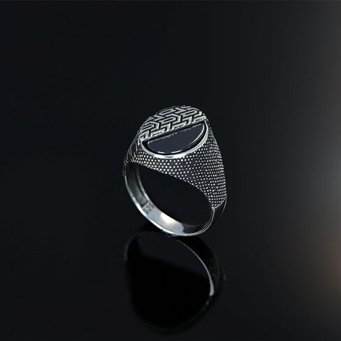 Genuine Black Onyx Stone Unique Two Side Design Mens Silver Ring 925 Sterling Silver Signet Ring for Men Sterling Silver Pinky Ring Gift for Men Gift for Dad in Kuwait