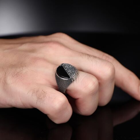 Genuine Black Onyx Stone Unique Two Side Design Mens Silver Ring 925 Sterling Silver Signet Ring for Men Sterling Silver Pinky Ring Gift for Men Gift for Dad in Kuwait