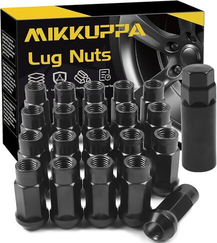 20 قطعة من صواميل العروة المفتوحة M12x1.5 من MIKKUPPA - ارتفاع 50 مم، 60 مقعد مخروطي الشكل مفتوح النهاية، صواميل العروة السوداء لعجلات ما بعد البيع مع مفتاح أداة واحد in Kuwait