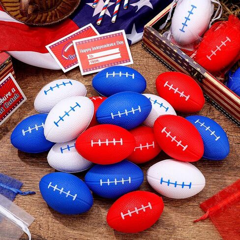 30 Sets Independence Day Foam Football Sports Stress Ball July of 4th Patriotic Foam Ball Bulk Football Party Favors Gift Relief Foam Balls for Party Favors Parade Throw Supplies in Saudi Arabia