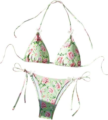 COZYEASE Women's 2 Piece Swimsuits Floral Bow Knot Halter Triangle Tie Side Bathing Suit Cute Bikini Set in Saudi Arabia