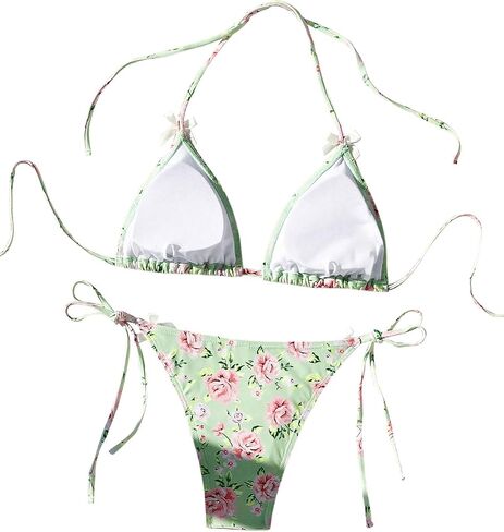 COZYEASE Women's 2 Piece Swimsuits Floral Bow Knot Halter Triangle Tie Side Bathing Suit Cute Bikini Set in Saudi Arabia