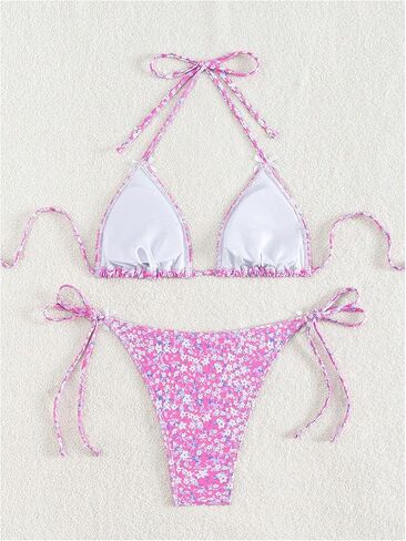 COZYEASE Women's 2 Piece Swimsuits Floral Bow Knot Halter Triangle Tie Side Bathing Suit Cute Bikini Set in Saudi Arabia