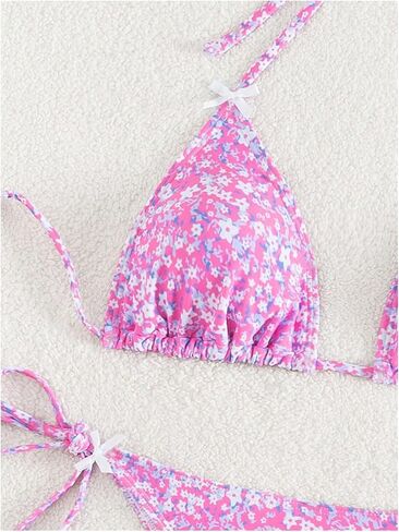 COZYEASE Women's 2 Piece Swimsuits Floral Bow Knot Halter Triangle Tie Side Bathing Suit Cute Bikini Set in Saudi Arabia