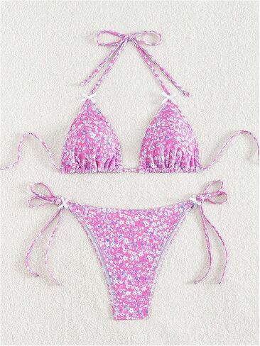 COZYEASE Women's 2 Piece Swimsuits Floral Bow Knot Halter Triangle Tie Side Bathing Suit Cute Bikini Set in Saudi Arabia