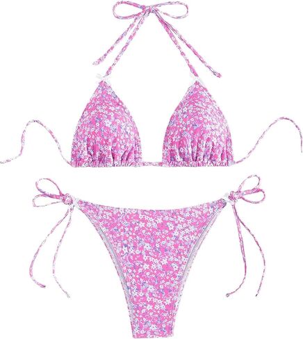 COZYEASE Women's 2 Piece Swimsuits Floral Bow Knot Halter Triangle Tie Side Bathing Suit Cute Bikini Set in Saudi Arabia