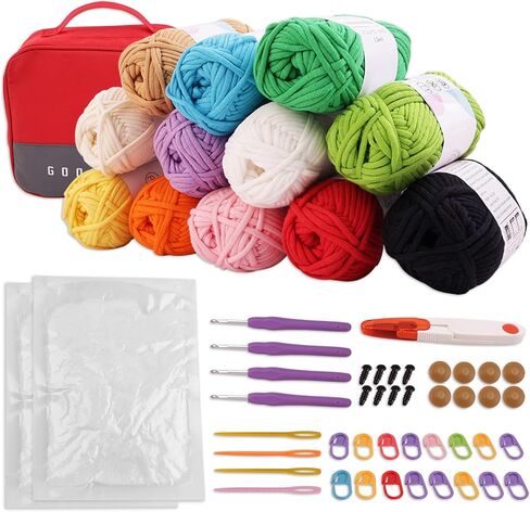 BATELO Crochet Kit for Beginners 12x50g Beginners Cotton Crochet Yarn 12 Colors 660yds Yarn with Easy-to-See Stitches Cotton-Nylon Blend Yarn Beginner Set for Kids in Saudi Arabia