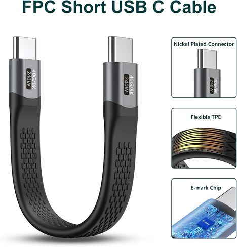2-Packs Short USB C Cable, (5inch) Thunderbolt 4 USB 4 Cable with 40Gbps Data Transfer 240W PD Fast Charging 8K@60Hz, Compatible for iPhone 15 Pro Max, External SSD, Docking, eGPU Laptop in Saudi Arabia