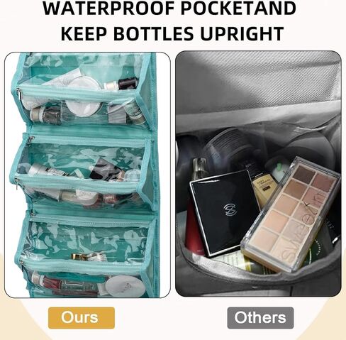 حقيبة مكياج قابلة للطي، حقيبة أدوات الزينة مقاومة للماء للنساء، حقائب معلقة لتنظيم السفر مع حجرة لتنظيم المجوهرات، كبيرة جدًا 4 أكياس شفافة معتمدة من إدارة أمن المواصلات الأمريكية لمكياج مستحضرات التجميل (بنفسجي) in Kuwait