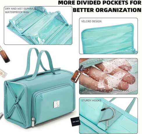 حقيبة مكياج قابلة للطي، حقيبة أدوات الزينة مقاومة للماء للنساء، حقائب معلقة لتنظيم السفر مع حجرة لتنظيم المجوهرات، كبيرة جدًا 4 أكياس شفافة معتمدة من إدارة أمن المواصلات الأمريكية لمكياج مستحضرات التجميل (بنفسجي) in Kuwait