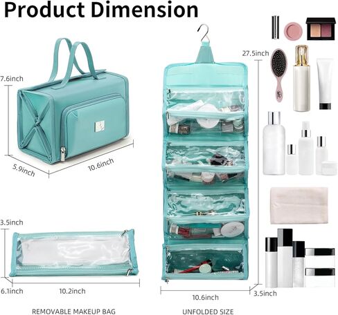 حقيبة مكياج قابلة للطي، حقيبة أدوات الزينة مقاومة للماء للنساء، حقائب معلقة لتنظيم السفر مع حجرة لتنظيم المجوهرات، كبيرة جدًا 4 أكياس شفافة معتمدة من إدارة أمن المواصلات الأمريكية لمكياج مستحضرات التجميل (بنفسجي) in Kuwait