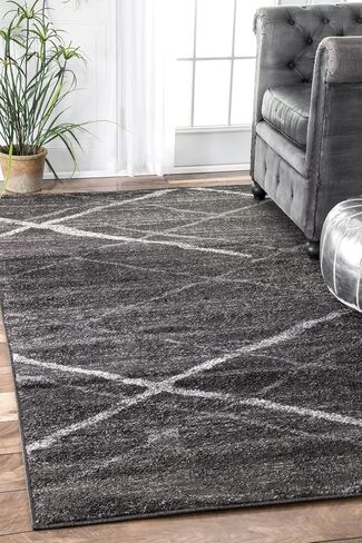 nuLOOM 2x9 Thigpen Contemporary Area Rug, Charcoal, Abstract Lines, Non-Slip Backing, Stain Resistant, For Bedroom, Dining Room, Living Room, Hallway, Office, Kitchen, Entryway in Saudi Arabia