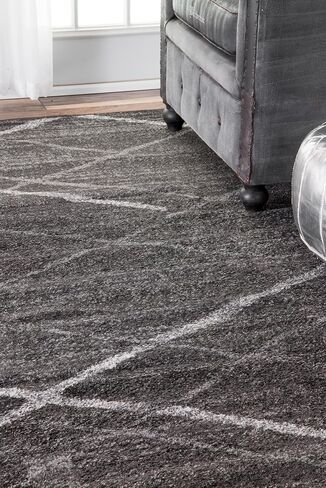 nuLOOM 2x9 Thigpen Contemporary Area Rug, Charcoal, Abstract Lines, Non-Slip Backing, Stain Resistant, For Bedroom, Dining Room, Living Room, Hallway, Office, Kitchen, Entryway in Saudi Arabia