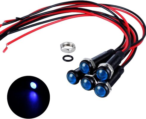 5 قطع 6 مم مؤشر LED ضوء بلاستيكي أسود إشارة نقطة مصباح 12 فولت - 24 فولت 1/4 بوصة حجم ثقب التركيب مع 15 سم / 5.9 بوصة. سلك (LED أزرق) in Saudi Arabia