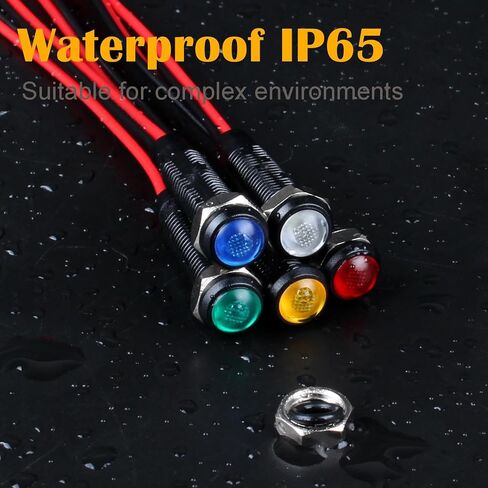 5 قطع 6 مم مؤشر LED ضوء بلاستيكي أسود إشارة نقطة مصباح 12 فولت - 24 فولت 1/4 بوصة حجم ثقب التركيب مع 15 سم / 5.9 بوصة. سلك (LED أزرق) in Saudi Arabia