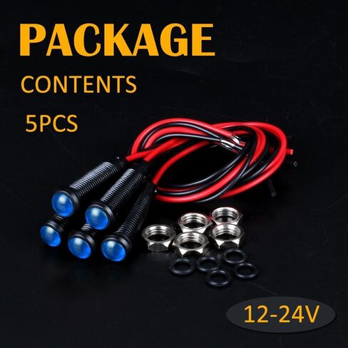 5 قطع 6 مم مؤشر LED ضوء بلاستيكي أسود إشارة نقطة مصباح 12 فولت - 24 فولت 1/4 بوصة حجم ثقب التركيب مع 15 سم / 5.9 بوصة. سلك (LED أزرق) in Saudi Arabia