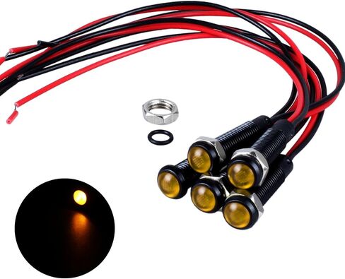 5 قطع 6 مم مؤشر LED ضوء بلاستيكي أسود إشارة نقطة مصباح 12 فولت - 24 فولت 1/4 بوصة حجم ثقب التركيب مع 15 سم / 5.9 بوصة. سلك (LED أزرق) in Saudi Arabia