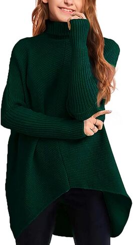 Virmoku Girls Sweaters for Kids Sweater Dress 10-12 Oversized Long Sleeve Casual Asymmetric Hem Knit Jumper Dresses Tops in Kuwait