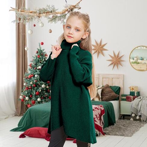 Virmoku Girls Sweaters for Kids Sweater Dress 10-12 Oversized Long Sleeve Casual Asymmetric Hem Knit Jumper Dresses Tops in Kuwait