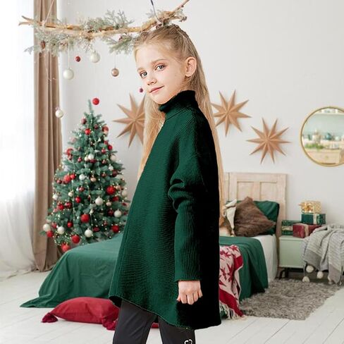 Virmoku Girls Sweaters for Kids Sweater Dress 10-12 Oversized Long Sleeve Casual Asymmetric Hem Knit Jumper Dresses Tops in Kuwait